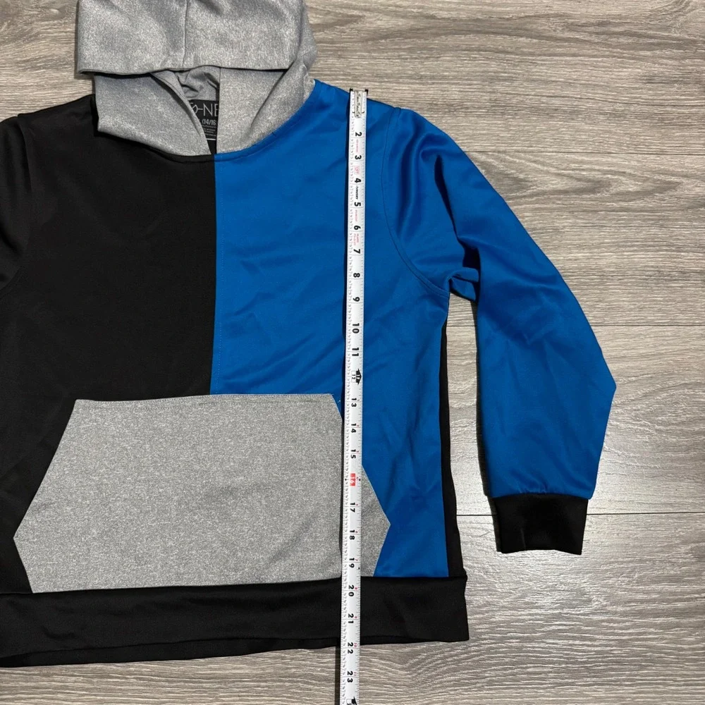 G-Net Big Boy Color Block Hoodie Sweatshirt Pullover Gray Blue Black‎ Size 14/16